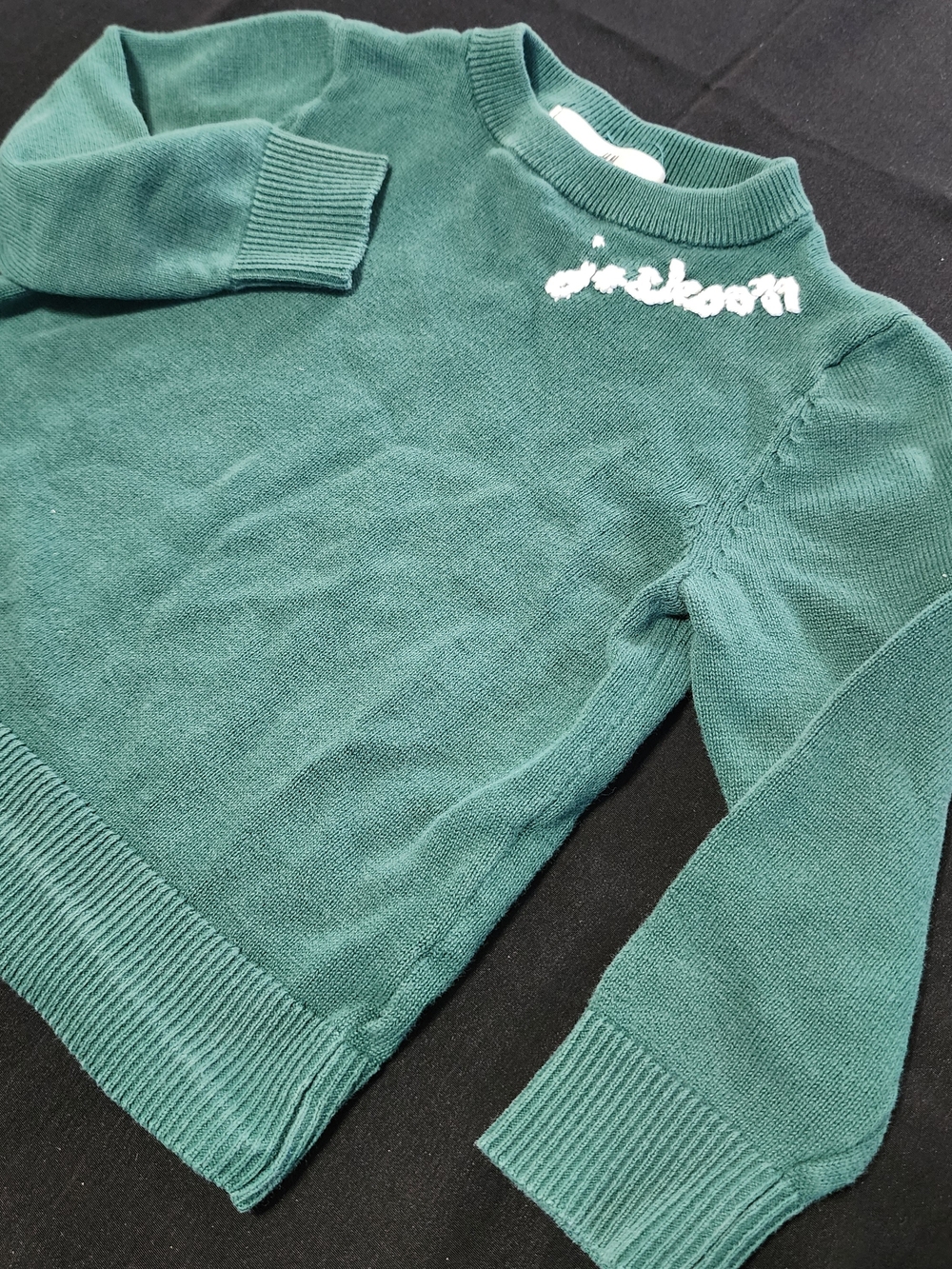 H&M Green Knit Sweater White Embroidered Jackson 2T